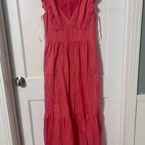 Maggy London Coral Pink Ruffled Maxi Dress